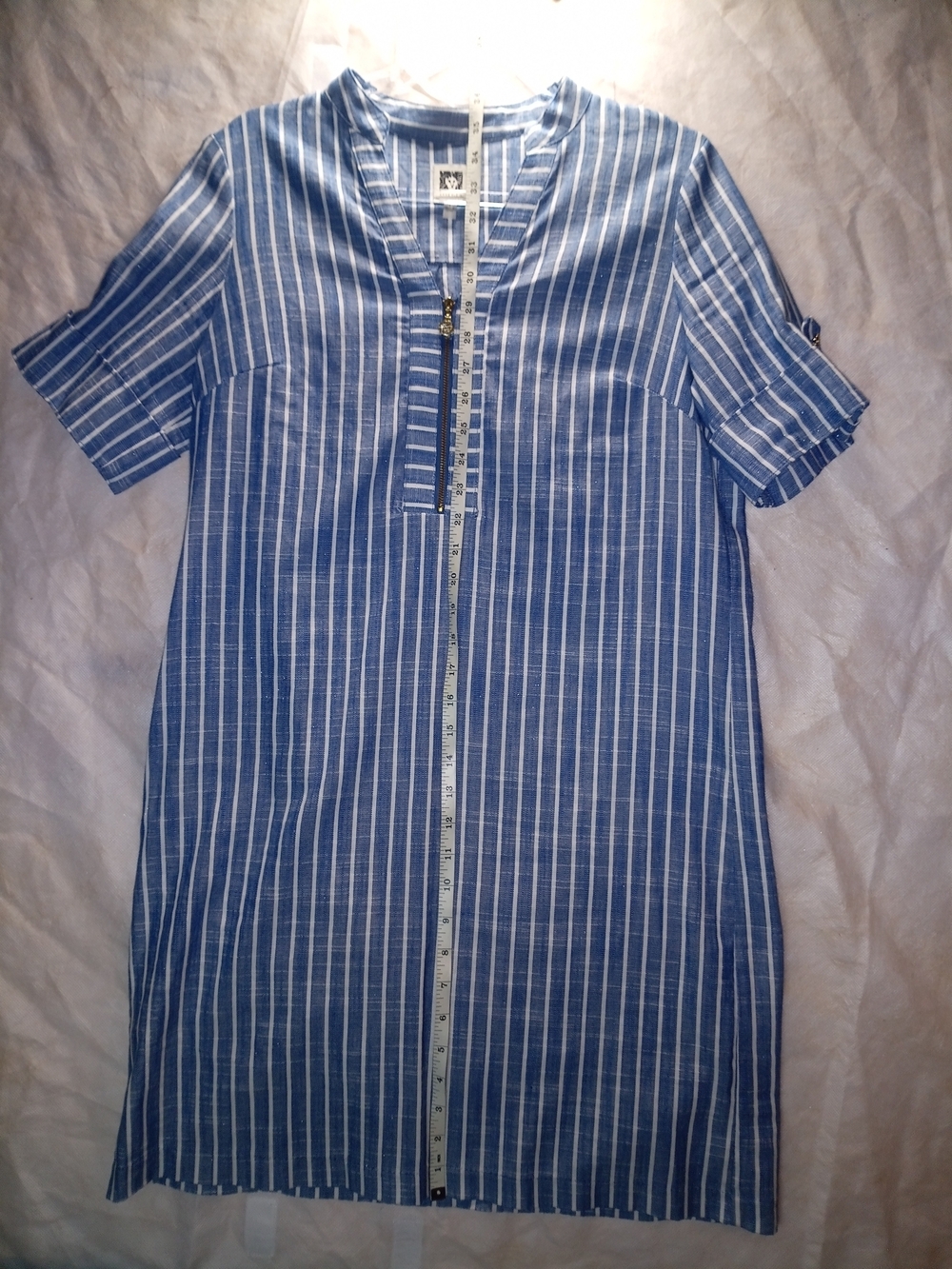 Anne Klein Blue and White Vertical Stripe Midi Dress Size 6
